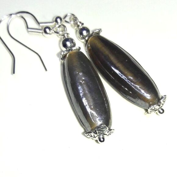 artisan earrings 075#mfs Abstract pickles glass earrings Tibetan silver accents - Picture 1 of 6